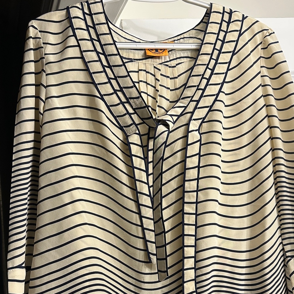 Tory Burch Cream and Navy Striped Blouse